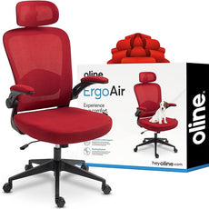 Oline ErgoAir Ergonomic Office Chair – Adjustable Lumbar Support, Flip-Up Armrests, Mesh Computer Desk Chair, Swivel Rolling Executive Gaming Chair for Home & Office (Red)