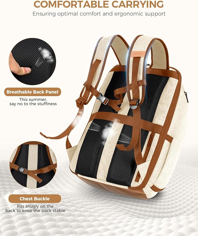 17 Inch Laptop Backpack for Men, Business Travel Anti-Theft Backpack with USB Charging Port, Water Resistant Computer Bag Carry On Flight Approved for Work College Weekender, Beige