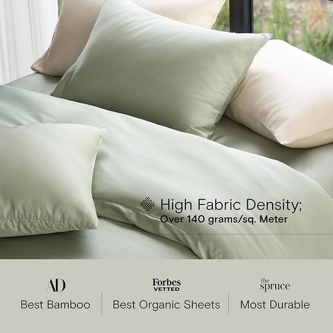 DOZ Duvet Cover Set, 100% Viscose derived from Bamboo, Organically Grown, Buttery Soft, Cooling Duvet Covers, High GSM, 1 Duvet Cover and 1 Pillowcase, 70"x90" (Sage, Twin/Twin XL)