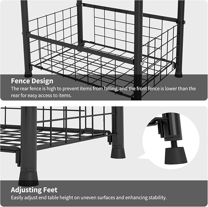 3-Tier FreeStanding Open Shelf,Bathroom Organizer Shelves Unit with Adjustable Feet, Metal Steel Storage Tower Organizer Rack Basket Cart for Bathroom, Living Room, Balcony, Kitchen