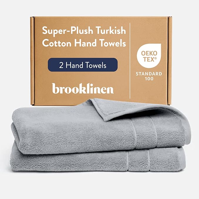 Brooklinen Super-Plush Turkish Cotton Hand Towels - Set of 2 - Cotton, 820 GSM, Highly Absorbent, Machine Washable, Perfect for Home & Bathroom (20" x 30", Smoke Grey)