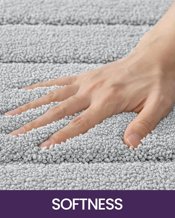 DEXI Bathroom Rug 43x24, Non Slip Washable Bath Mat for Shower Floor, Extra Large Absorbent Soft Bathmat with Rubber Backing, Quick Dry Microfiber Carpet, Light Grey