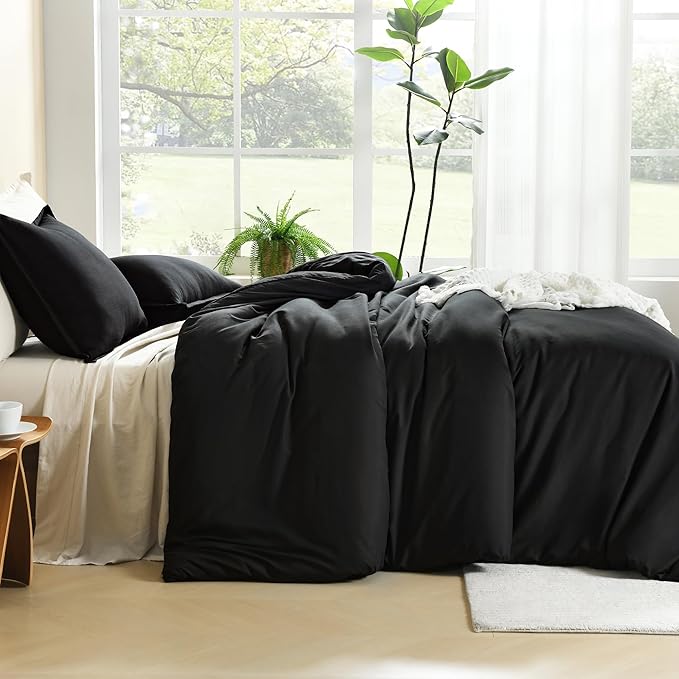 Litanika Comforter Set, Lightweight Solid Bedding Comforter Set, Fluffy Down Alternative Bed Set, Black, King