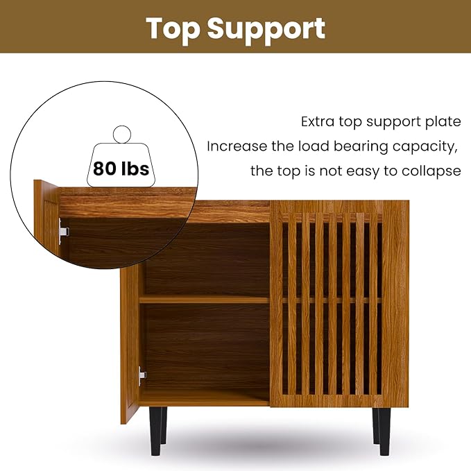 CHUWELL Farmhouse Storage Cabinet Set of 2, 63" Buffet Cabinet with 4 Doors and Adjustable Shelf, Sideboard Coffee Bar with Solid Wood Feet for Kitchen,Dining Room,Living Room,Brown