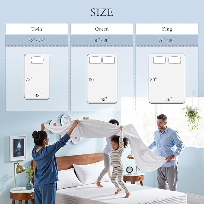 Waterproof Mattress Protector Queen Mattress Pad, Deep Stretchable Pocket Bed Cover, Machine Washable Soft Breathable Noiseless Mattress Protection for Household Guest Bedroom Home Hotel
