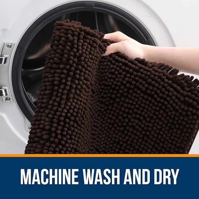 OLANLY Bathroom Rugs 59x24, Extra Soft Absorbent Chenille Bath Rugs, Rubber Backing Quick Dry, Machine Washable Bath Mats for Bathroom Floor, Tub and Shower, Home Decor Accessories, Brown
