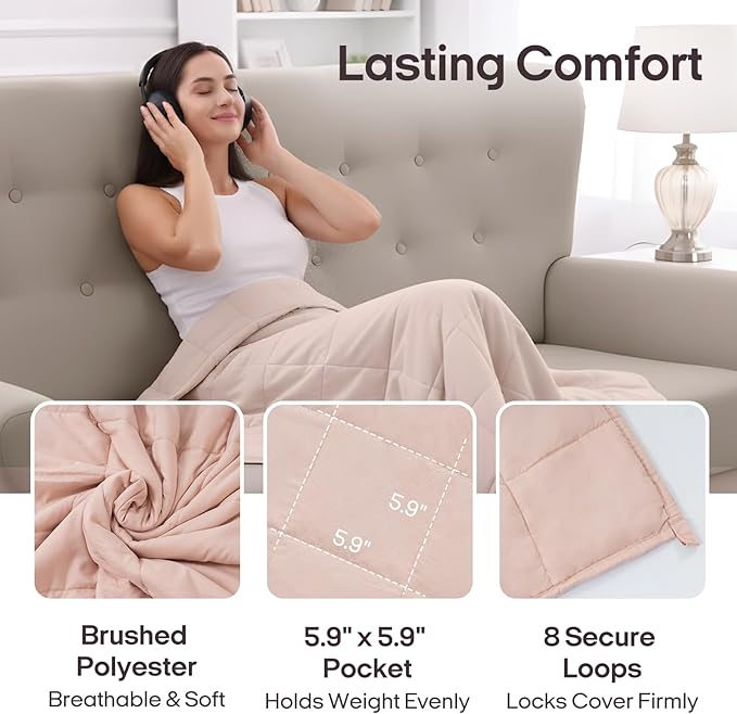 ZonLi Weighted Blanket for Adults (48"x72", 15lbs, Light Pink) Twin Size High Breathability Heavy Blanket, Soft Material with Premium Glass Beads