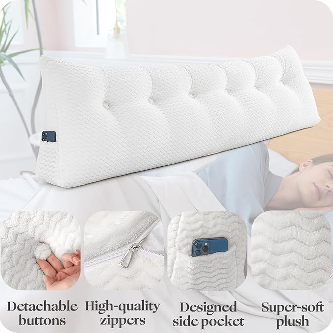 Large Bolster Triangular Headboard Wedge Backrest Positioning Support Bed Rest Reading Pillows Headboard Wedge Pillows for Day Bed with Removable Cover