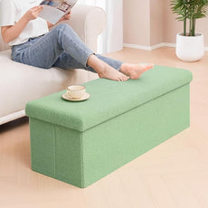 PINPLUS Storage Ottoman Bench Sherpa Ottoman Foot Rest, Foldable Boucle Ottomans Large Storage Box Entryway Bench for Dorm, Green 43.3'' x 15'' x 15''