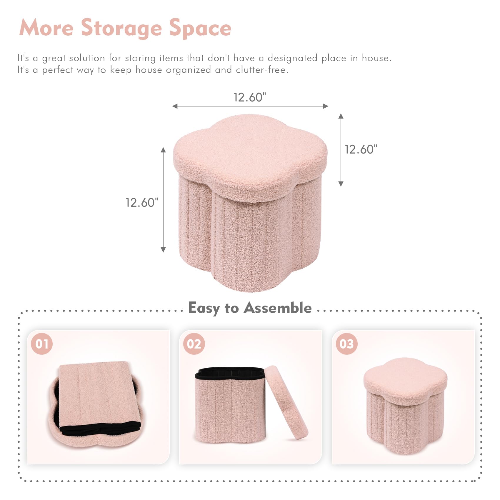 B FSOBEIIALEO Storage Ottoman Cube, Flowers Shaped Ottomans with Storage Foot Stool Footrest for Lving Room, Boucle Ottoman Seat for Dorm Room,Faux Teddy Fur,White 12.6"x12.6"x12.6" Dormly