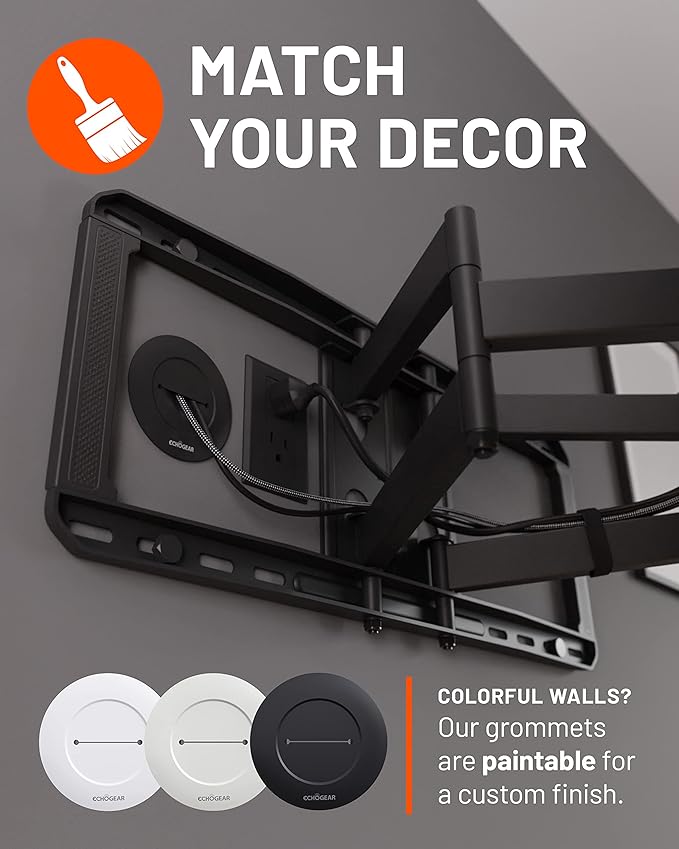 ECHOGEAR TV Cord Hider for Wall Mounted TV - Cable Management Kit Hides TV Wires - Includes 2 Pass Throughs, Locking Brackets, and Hole Saw Drill Attachment (Black)