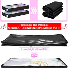 punemi Under Bed Storage Containers, Below 4 Inches Tall Low Profile Foldable Under Bed Storage,No Structure, Soft Fabric Blanket Storage and Clothing Storage with Zipper, 2 Pack, 20x40x3.7in, Black