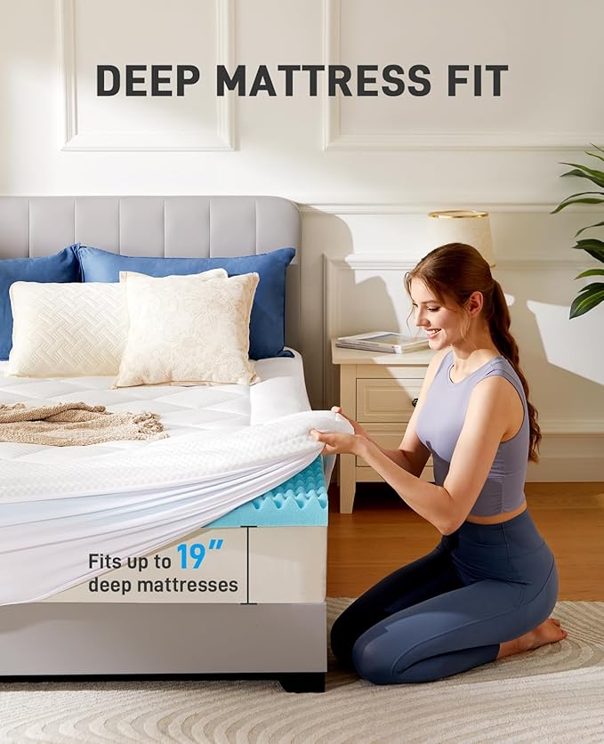 PERLECARE 4 Inch Dual Layer Full Mattress Topper for Pressure Relief, 2.5 Inch Cooling Egg Crate Gel Memory Foam Plus 1.5 Inch Pillow Top Cover, Medium Firm with Deep Pocket