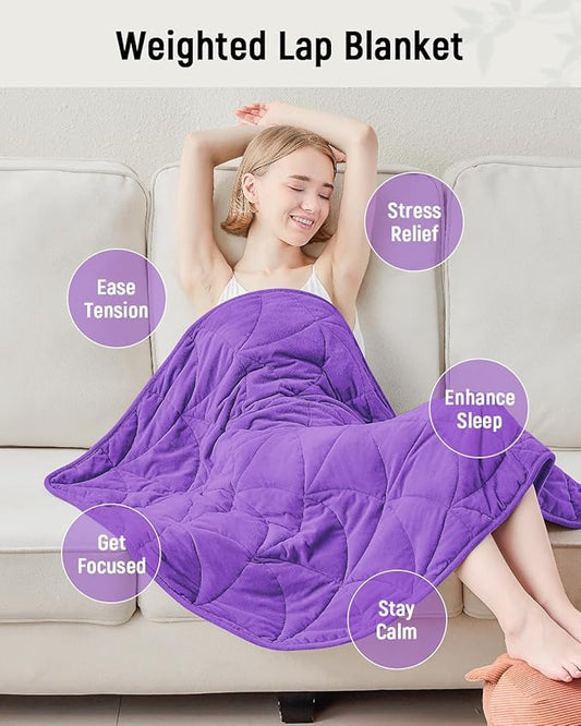 Weighted Lap Blanket 7 lbs for Adults, Luxury Soft Small Weighted Blanket, Compact Portable Weighted Lap Pad for Relaxation, Sleeping, Travel, All-Season Use, Deep Purple, 40" x 52"