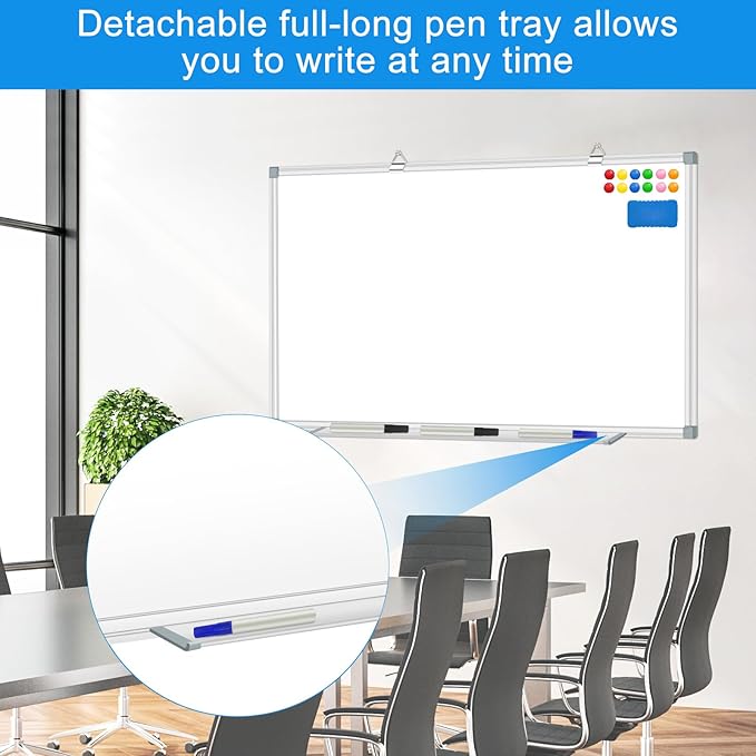 White Board Dry Erase Whiteboard for Wall 48" x 36" Aluminum Presentation Magnetic Whiteboards with Long Pen Tray, 12 Magnets, 3 Markers & 1 Eraser