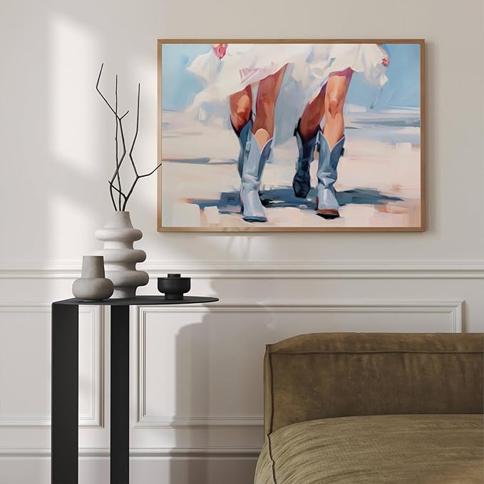 YUOPTKITR Cowgirl Boots Poster Blue Boots Wall Decor Trendy Western Coastal Wall Art Retro Cowboy Boot Painting Western Aesthetic Canvas Prints Poster Apartment Beach House Decor UNFRAMED 16 X 24 in
