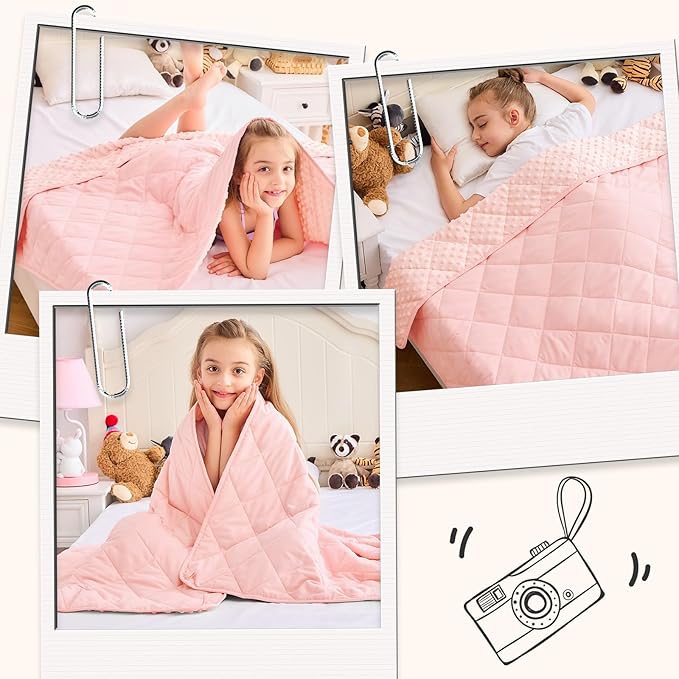 Pink Weighted Blanket Kids 10lbs, 40"x60", Twin Size Breathable Cooling Minky Heavy Throw Blanket for 80-120lb, Soft Winter Thick Big Blankets Weighted Comforter Gift for Sleeping