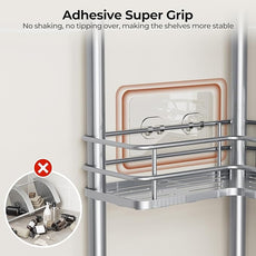 Orimade Rustproof 3 Tier Floor Standing Corner Shower Caddy Organizer with Toothbrush Holder, Large Spacing Floor Shower Shelf Rack Storage Stands with Hooks for Bathroom Kitchen, Silver