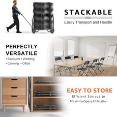 8 Pack Black Folding Chairs, Portable Stackable Commercial Foldable Chair, Indoor Outdoor Plastic Folding Chair for Events/Office/Home/Wedding/Party, 400lbs Capacity