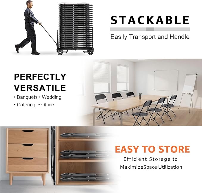 8 Pack Black Folding Chairs, Portable Stackable Commercial Foldable Chair, Indoor Outdoor Plastic Folding Chair for Events/Office/Home/Wedding/Party, 400lbs Capacity