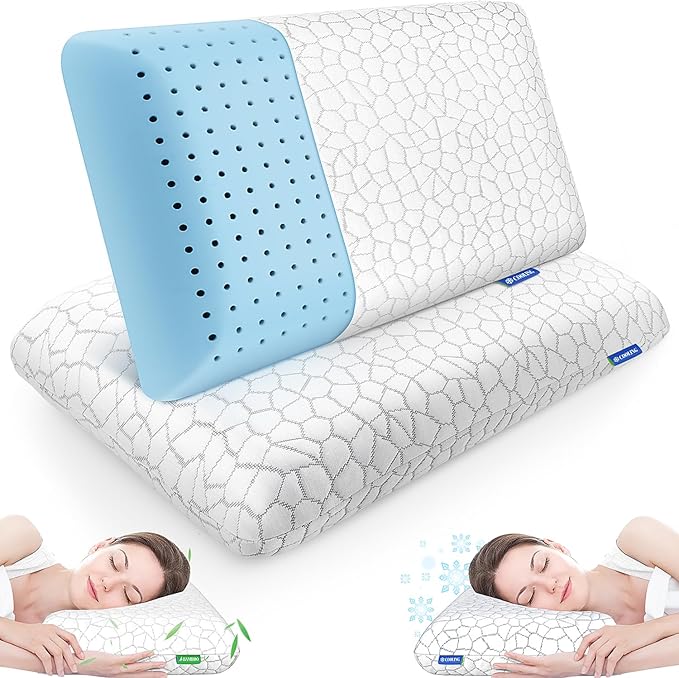 Memory Foam Pillows for Sleeping, Bed Pillow with Removable and Machine Washable Cover, Bed Pillow for Side, Back and Stomach Sleepers, Queen Size (2 Pack)