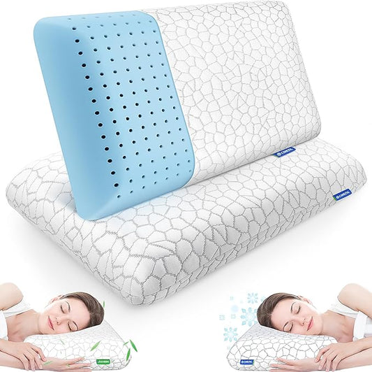 Memory Foam Pillows for Sleeping, Bed Pillow with Removable and Machine Washable Cover, Bed Pillow for Side, Back and Stomach Sleepers, Queen Size (2 Pack)