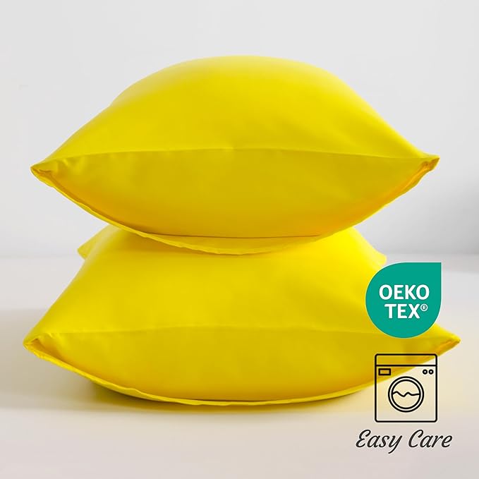 NTBAY Queen Pillow Cases Set, 2 Pack Brushed Microfiber 20x30 Inches, Soft, Wrinkle, Fade, Stain Resistant Yellow Pillow Cases with Envelope Closure