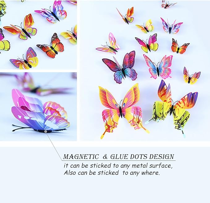 Butterfly Wall Decor 72 PCS, 3D Butterflies Stickers for Party Decorations with Magnets(Multiple Colour, 72)