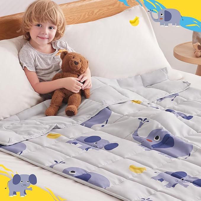 anfie Weighted Blanket Kids(36"x48" 3lbs) Weighted Blanket Cooling Blanket for Sleeping,Throw Size Breathable Blanket with Premium Glass Bead(Grey Elephant)