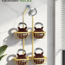 Adjustable Shower Caddy Hanging for Handheld Showerheads - Never Rust Shower Hanging Organizer, Upgraded Bathroom Shower Rack with Soap Basket, Hooks and Toothbrush Holder (Gold)