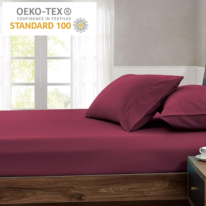 FreshCulture Twin XL Fitted Sheet Only - Hotel Quality Fitted Sheet Twin XL Size - Ultra Soft & Breathable - Brushed Microfiber - Deep Pocket - Cooling Fitted Sheets for Twin XL Size Bed (Burgundy)