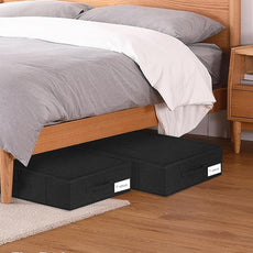 punemi Under Bed Storage Container, 2 Pack Underbed Storage Bags With Lid, Foldable Sturdy Clothes Storage Organizer W/ 3 Handles, Ultra Thick Fabric Blanket Shoe Storage Box, 30x15x6.7inch, Black