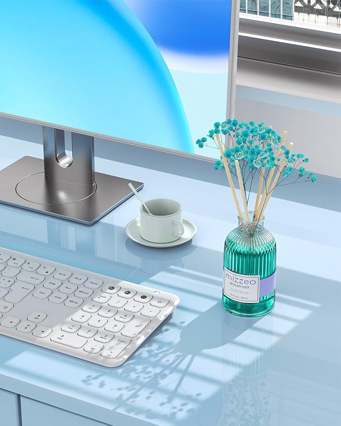 MIZZEO Reed Diffuser Set, Clean Linen 6.76 fl oz Highly Scented Room Diffuser Home Fragrance Essential Oil Reed Flower Diffuser, House Bedroom Office Decor & Gifts