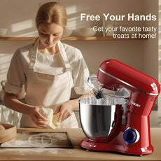 3-IN-1 Electric Stand Mixer, 6.5QT Bowl 660W 10-Speed Kitchen Mixer, Household Food Mixers include Dough Hook, Beater and Whisk, Bread Cake Mixer for Baking and Most Home Cooks, Red
