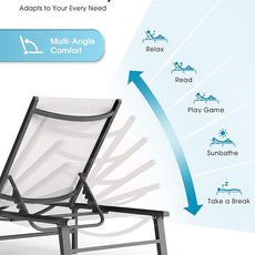 Ciokea Upgraded Aluminum Outdoor Lounge Chair - No Assembly Needed, Foldable Patio Chaise Lounge with 5 Adjustable Positions, Reinforced Frame for Extra Durability, Pool Beach Lounge Chair, White