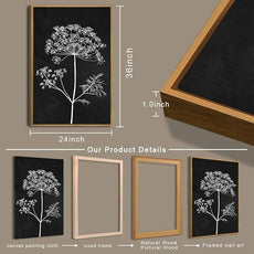 BINCUE Extra Large Framed Black and White Wall Art Floral Wall Decor Botanical Paintings for Living Room Bedroom Bathroom 24x36 Inch 3 Piece
