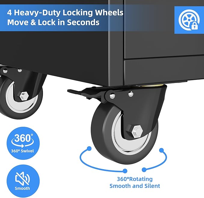 SUXXAN 71" Metal Garage Storage Cabinet with 8 Hooks and Pegboards,2 Drawer Rolling Tool Storage with Locking Doors and Adjustable Shelves,Heavy Duty Steel Tool Cabinet for Garage, Warehouse