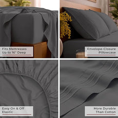 Mellanni California King Sheet Set - 6-Piece Iconic Collection Bedding, (Including 4 Pillowcases), 16-Inch Deep Pocket, Easy Care, Extra Soft, Cooling Sheets, Brushed Microfiber - Gray