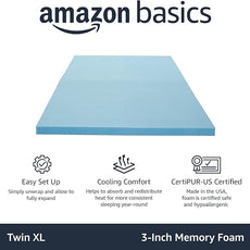 Amazon Basics Twin XL Mattress Topper, Cooling Gel-Infused, CertiPUR-US Certified, 3 Inches, Blue