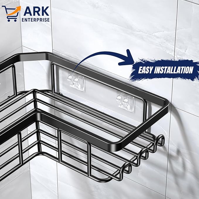Shower Caddy Corner Shelf with Soap Holder, No Drill Adhesive Wall Mounted with Hooks - Rustproof Stainless Steel Rack by ARK.