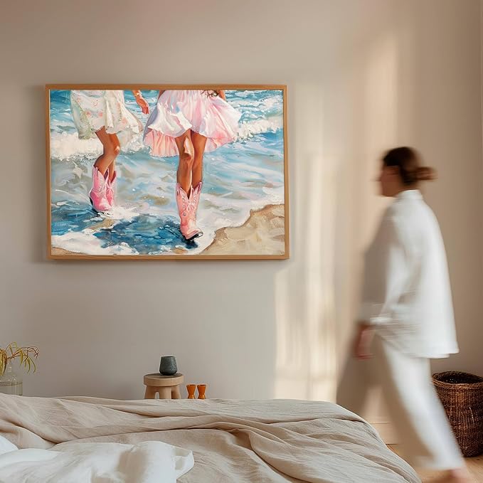 YUOPTKITR Pink Cowgirl Boots Wall Decor Girl Trendy Wall Art Cowgirl Boots Poster Retro Pink Western Funky Canvas Prints Cowboy Pictures Trendy Women Aesthetic Poster Art Decor Unframed 16 X 24 in