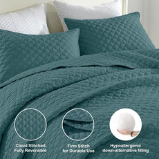 HORIMOTE HOME Quilt Queen Size Teal Blue, Lightweight Quilts for Summer Ultra-Soft Microfiber Modern Style Quilted Clouds Pattern Bedspread Quit Set 3 Pieces(1 Quilt and 2 Pillow Shams)
