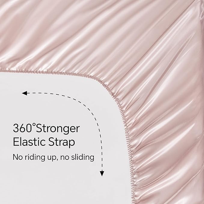 BEDELITE Satin Sheets Queen Size Bed Set, Luxury Soft Pink Silky Sheets for Hair and Skin, Similar to Silk Bed Sheets Set 4 Pieces with 1 Deep Pocket Fitted Sheet, 1 Flat Sheet, and 2 Pillowcases