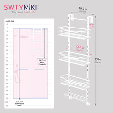 SWTYMIKI Over the Door Shower Caddy - 4 Tier Adjustable Shower Organizer Hanging with Soap Holder, No Drilling Stainless Steel Bathroom Rack Hanging for Body Wash, Shampoo, Soap, Razor, White