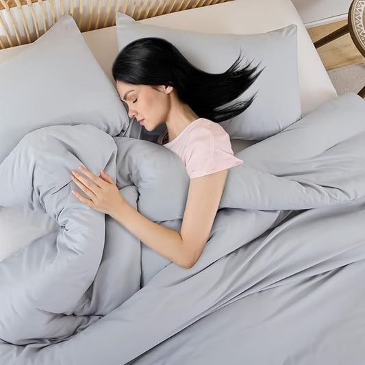 ROSGONIA King Size Comforter Set Light Grey, 3pcs (1 Boho Gray Comforter & 2 Pillowcases) All Season Bedding Lightweight Bedspread Blanket Quilt