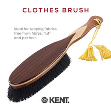 KENT CR8 Clothes Brush, 100% Natural Black Boar Bristle Lint Remover for Cashmere, Wool, and Silk for Keeping Fabrics Free from Fibres, Fluff and Pet Hair. Luxury Three Veneered Woods. Made in England