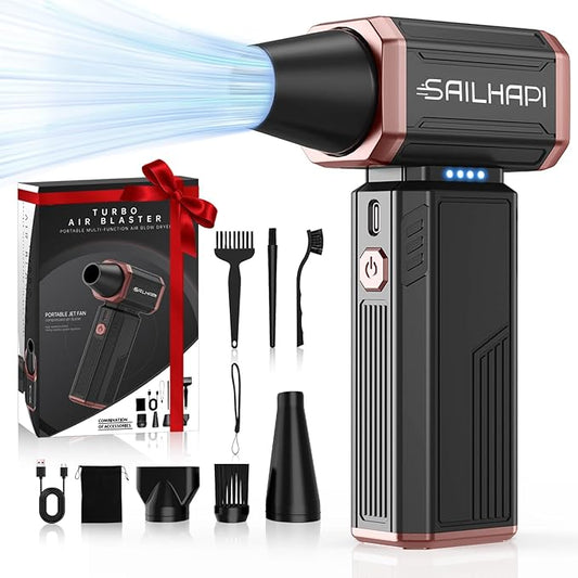 Electric Air Duster, 300000RPM High-Speed Cordless Blower Fan with Adjustable Speed & Brushless Motor, Portable Mini Blower for Keyboard, Car Detailing, PC Cleaning, Replaces Compressed Air