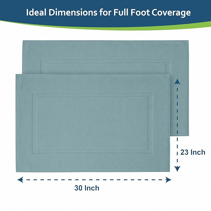 Rajlinen Cotton Bath Mat 2 Pack 23x36-100% Cotton 500 GSM Highly Absorbent Hotel Spa Bathroom Floor Mats, Aesthetic Nile Blue Bath Mat Towels, Machine Washable Shower/Bathtub Rugs