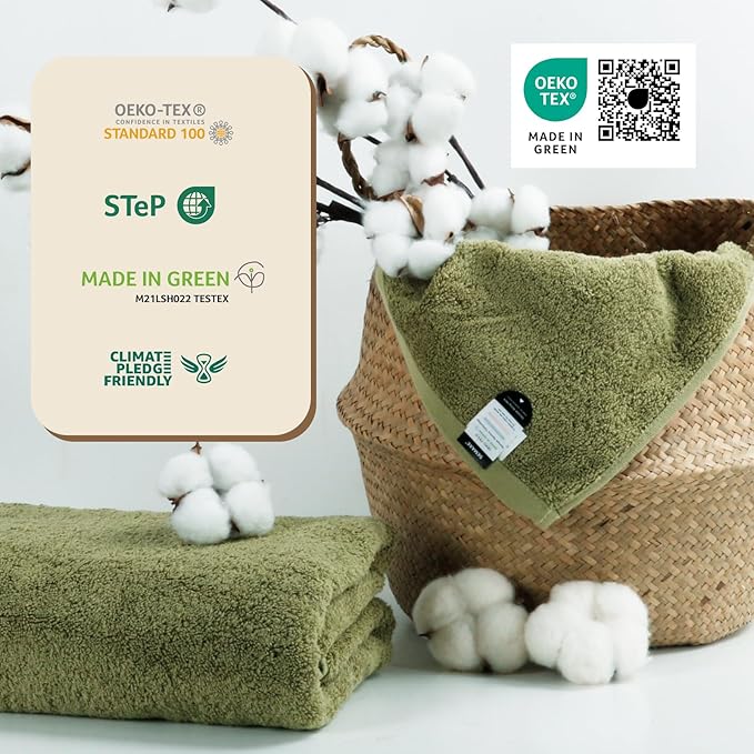 SEMAXE Green Bathroom Towel, 100% Cotton Bath Towel with Hanging Loop and Smart Tag, Hotel & Spa Quality Soft Absorbent Towel, Gift Box Packaging, 1 Pc Bath Towel, 55" L x 27" W