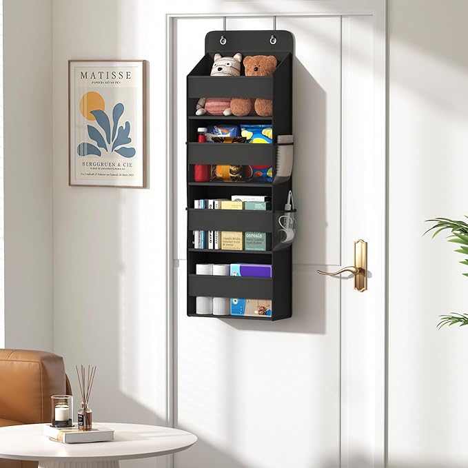 1 Pack 4-Tier Over the Door Organizer, Heavy-Duty Large Deep Pocket Hanging With 4 Large Front & 4 Side Pockets With for Pantry, Kitchen, Bathroom, Dorm, Black